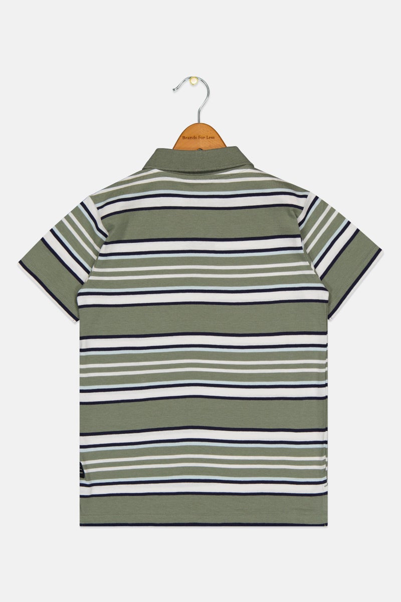 Hawk Kids Boy Spread Collar Short Sleeve Stripe Polo Shirt, Multicolor - Image 2